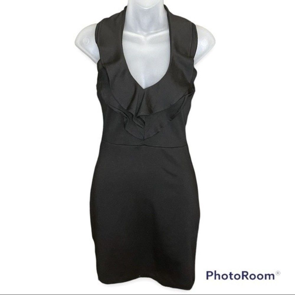Timing Black Ruffle Halter Bodycon Dress Size M